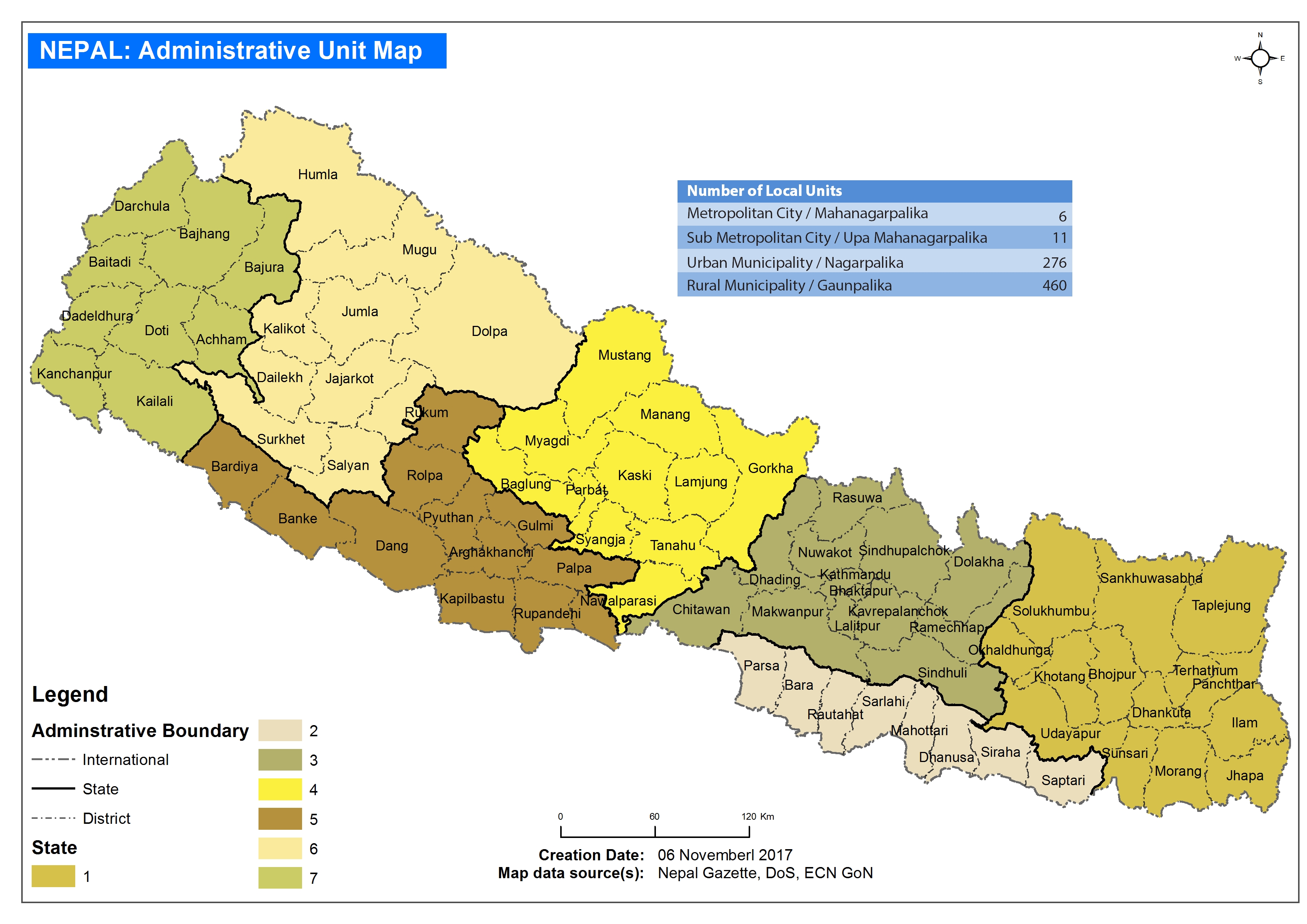 Nepal Administrative Unit Map UN Nepal Information Platform   Map12 Nepal Administrative Federal A4 06Nov2017 V01 